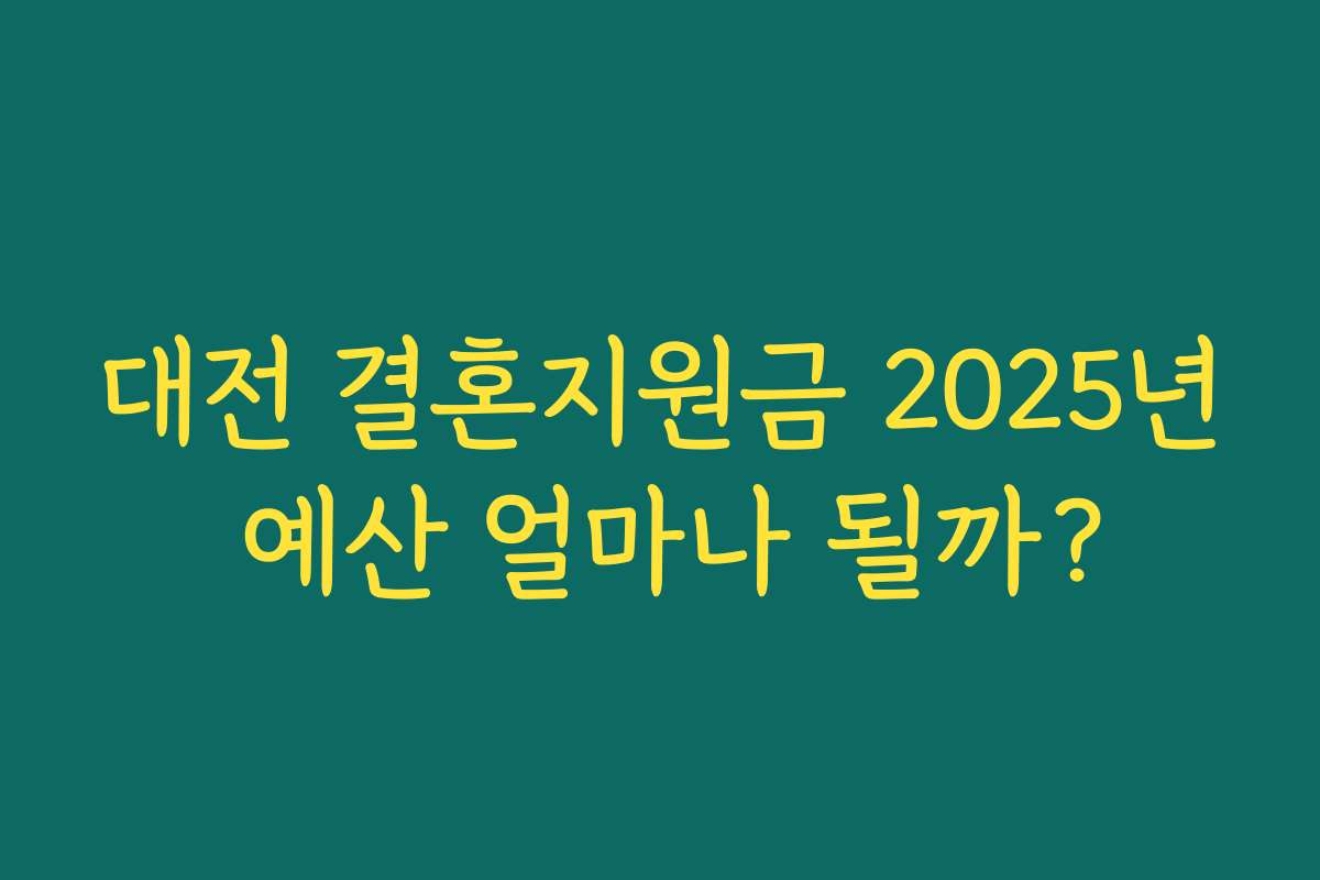 대전 결혼지원금 2025년 예산 얼마나 될까? 대전 결혼지원금 2025년 예산 얼마나 될까?